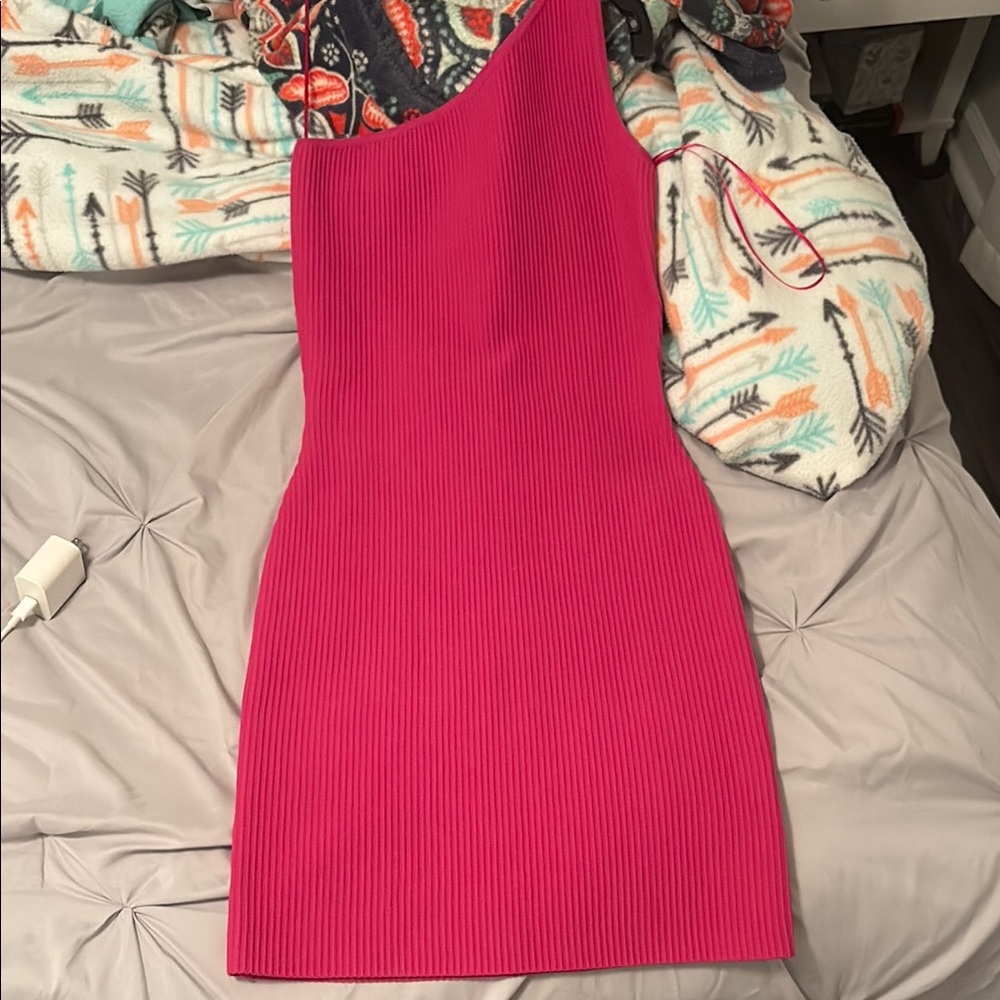 Sincerely Jules Pink Ribbed One-Shoulder Bodycon Dress